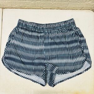 ATHLETIC WORKS Sz M Blue & White Geometric Lined Running Shorts Zip-Pocket • EX‼